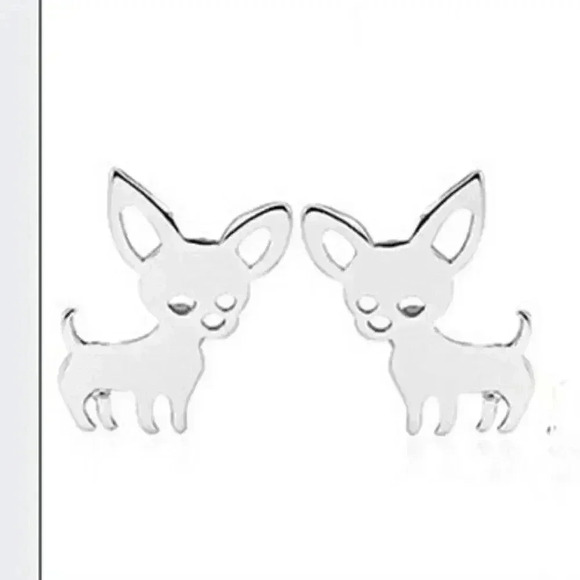 New Dainty Silver Stainless Steel Chihuahua Minimalist Novelty Stud Earrings - Picture 2 of 3
